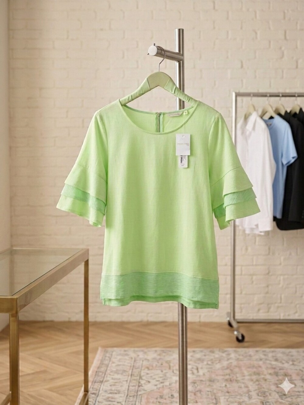 Boho Comfy Soft Surroundings Light Green Ruffle Sleeve Blouse